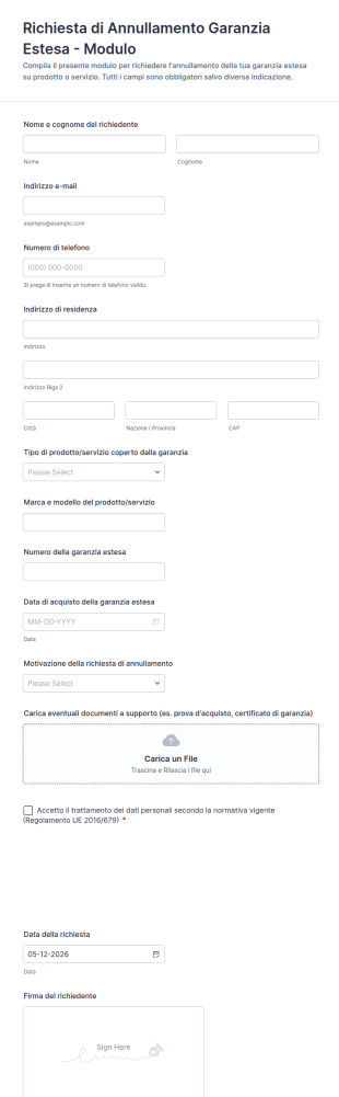 Richiesta Di Annullamento Garanzia Estesa Modulo