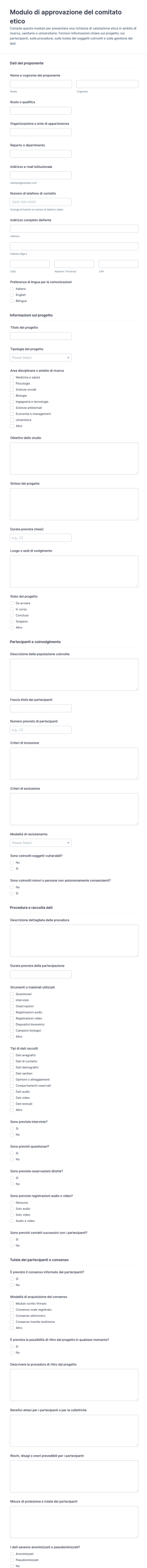 Richiesta Di Approvazione Al Comitato Etico Form