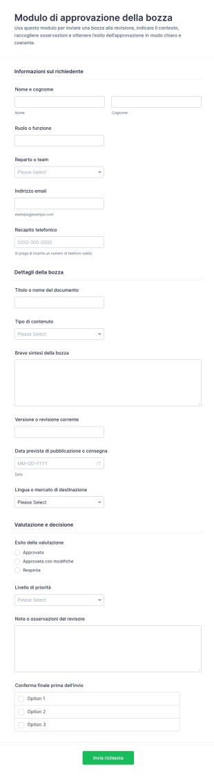 Richiesta Di Approvazione Bozza