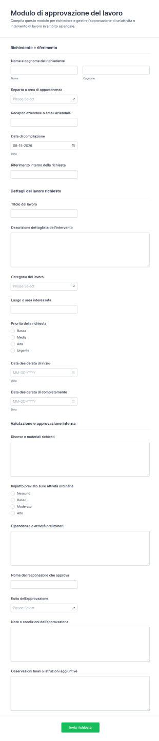 Richiesta Di Approvazione Del Lavoro Form