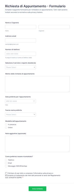 Richiesta Di Appuntamento Formulario