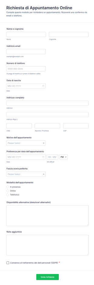 Richiesta Di Appuntamento Online
