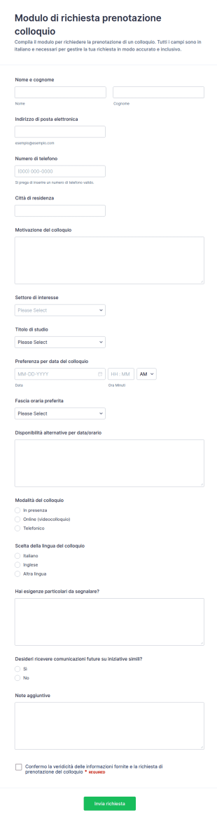 Richiesta Di Appuntamento Per Colloquio