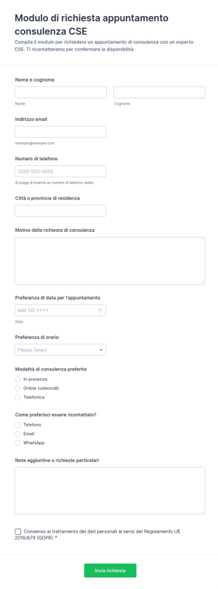 Richiesta Di Appuntamento Per Consulenza