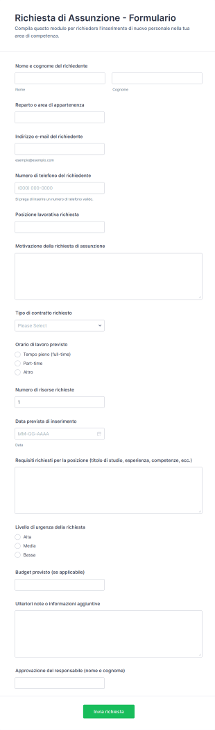 Richiesta Di Assunzione Formulario