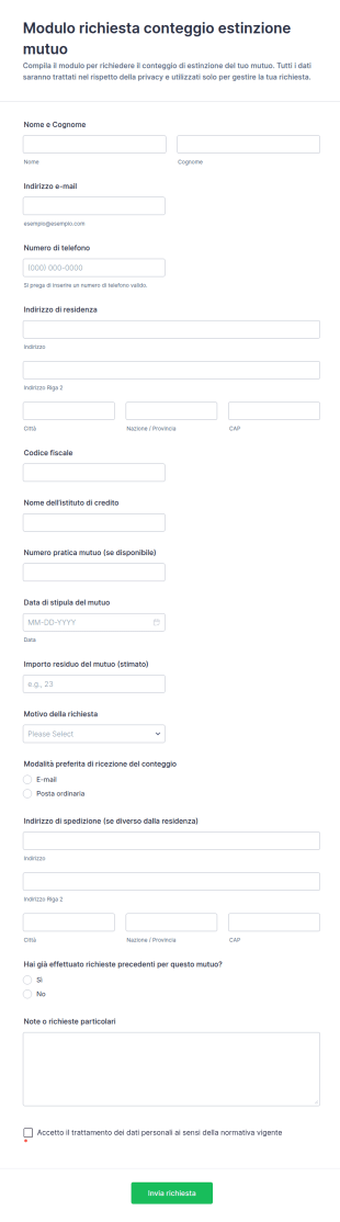 Richiesta Di Attestazione Di Estinzione Mutuo