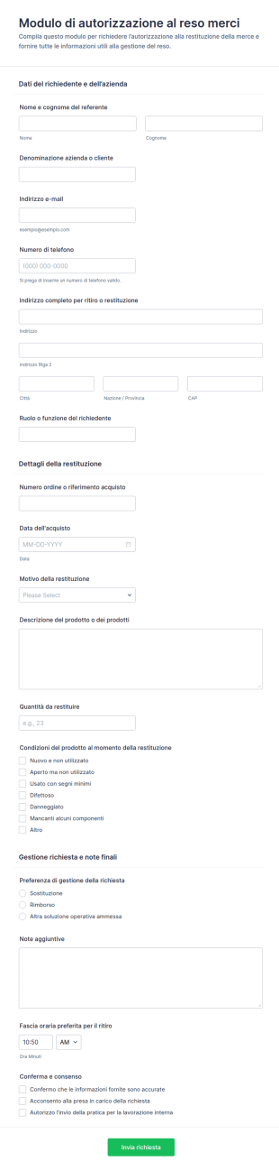 Richiesta Di Autorizzazione Alla Restituzione