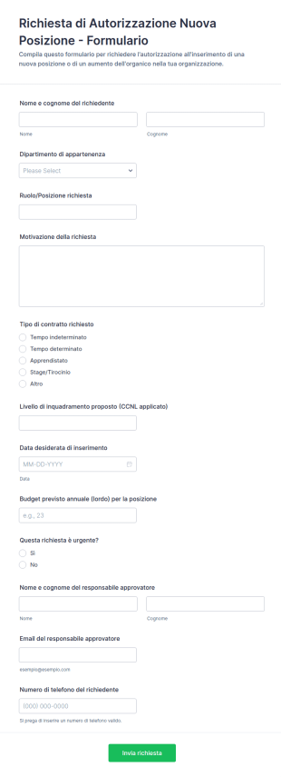 Richiesta Di Autorizzazione Nuova Posizione Formulario