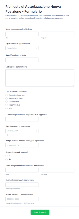 Richiesta Di Autorizzazione Nuova Posizione Formulario