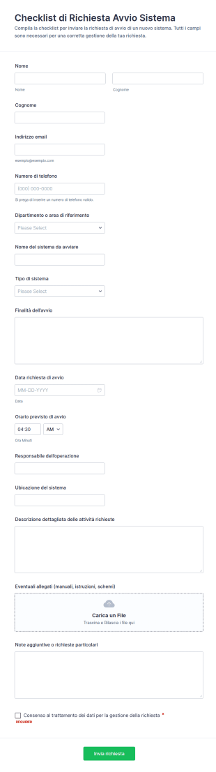 Richiesta Di Avvio Del Sistema Form