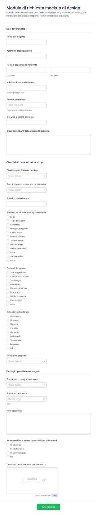 Richiesta Di Bozza Di Progettazione Form