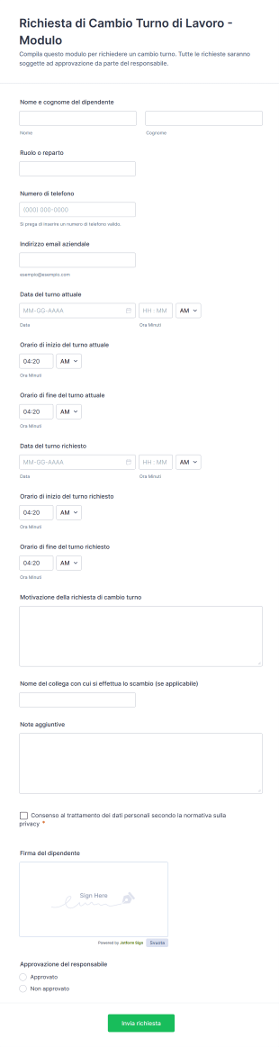 Richiesta Di Cambio Turno Di Lavoro Modulo