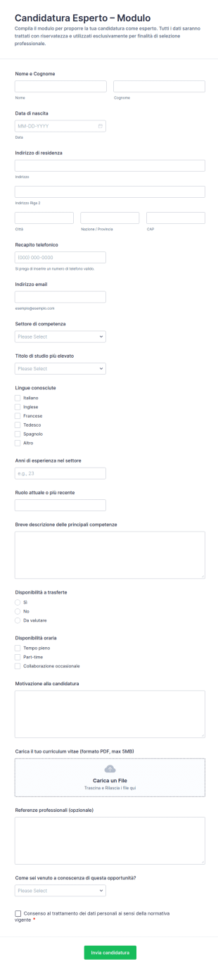 Richiesta Di Candidatura Form