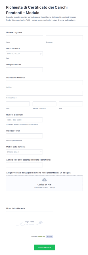 Richiesta Di Certificato Dei Carichi Pendenti Modulo