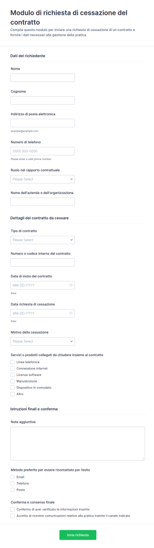 Richiesta Di Cessazione Del Contratto