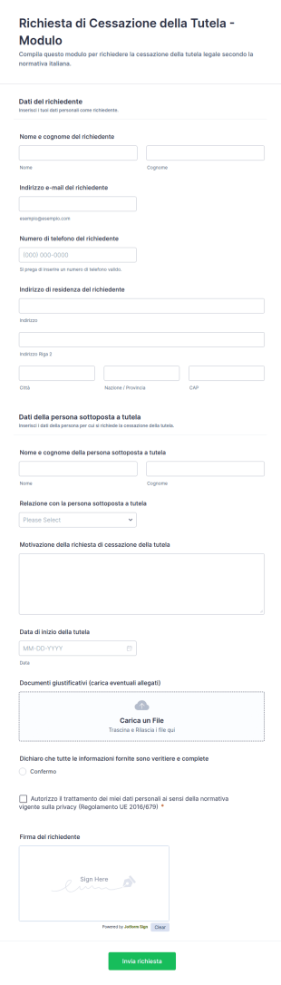 Richiesta Di Cessazione Della Tutela Modulo