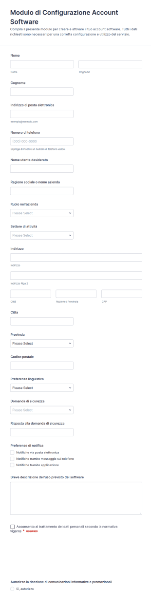 Richiesta Di Configurazione Dell’account Software