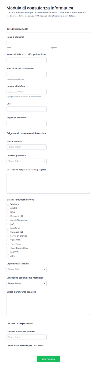 Richiesta Di Consulenza Informatica Form
