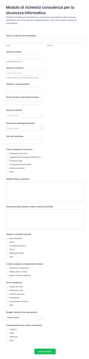 Richiesta Di Consulenza Sulla Ciber Sicurezza
