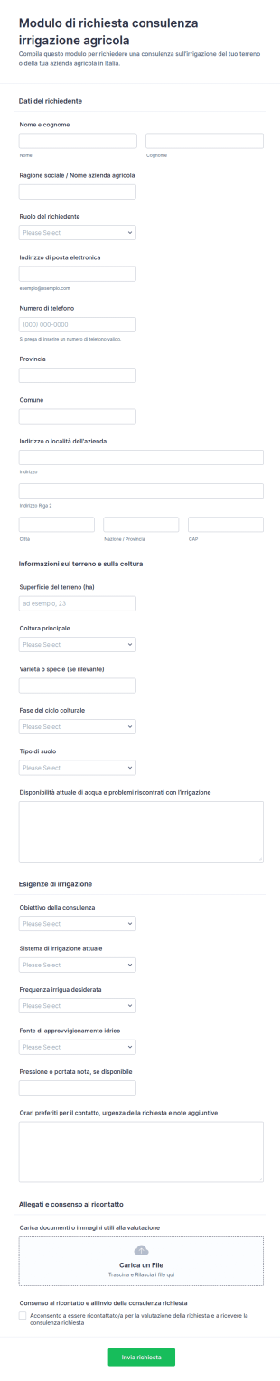 Richiesta Di Consulenza Sull’irrigazione Agricola
