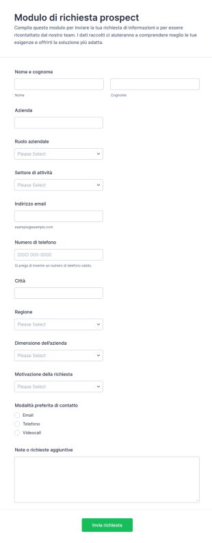 Richiesta Di Contatto Per Potenziali Clienti