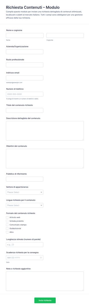 Richiesta Di Contenuti Form