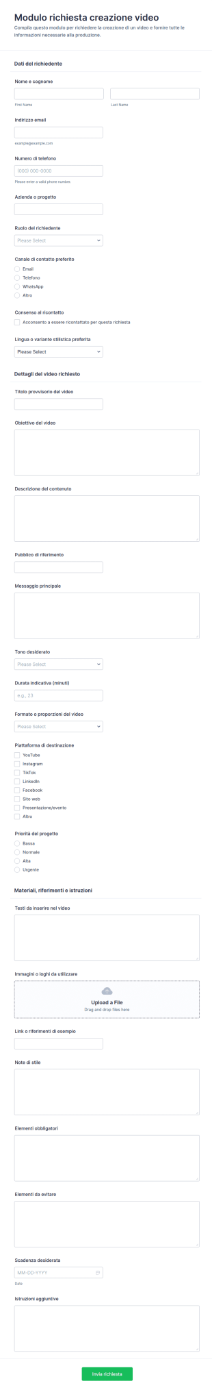 Richiesta Di Creazione Video