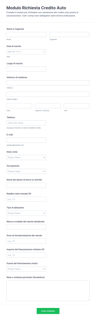 Richiesta Di Credito Per Autoveicoli Form