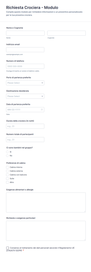 Richiesta Di Crociera Form