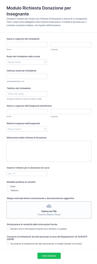 Richiesta Di Donazione Per Insegnanti Form