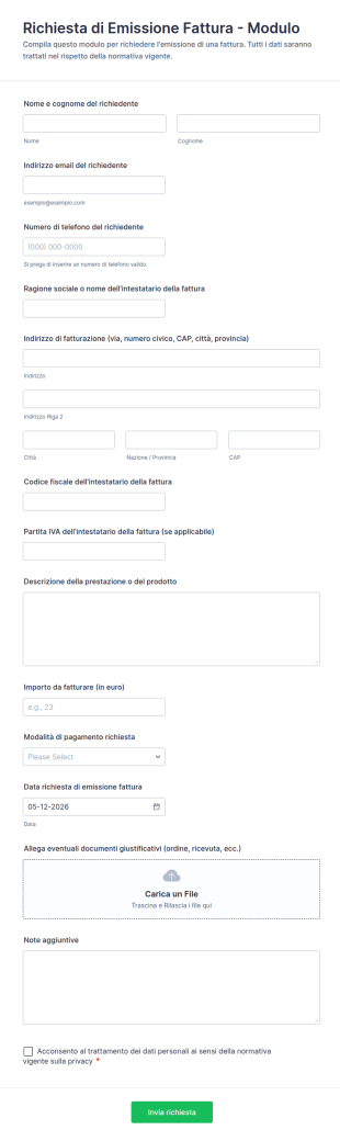Richiesta Di Emissione Fattura Modulo