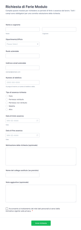 Richiesta Di Ferie Modulo
