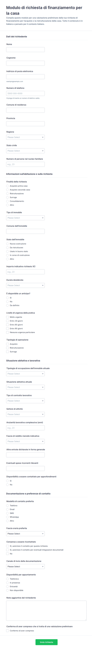 Richiesta Di Finanziamento Domestico
