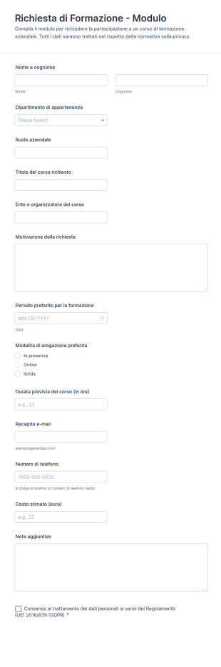 Richiesta Di Formazione Modulo