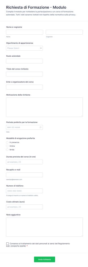 Richiesta Di Formazione Modulo