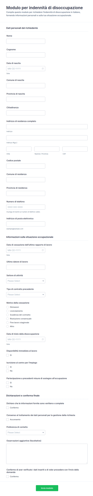 Richiesta Di Indennità Di Disoccupazione Form
