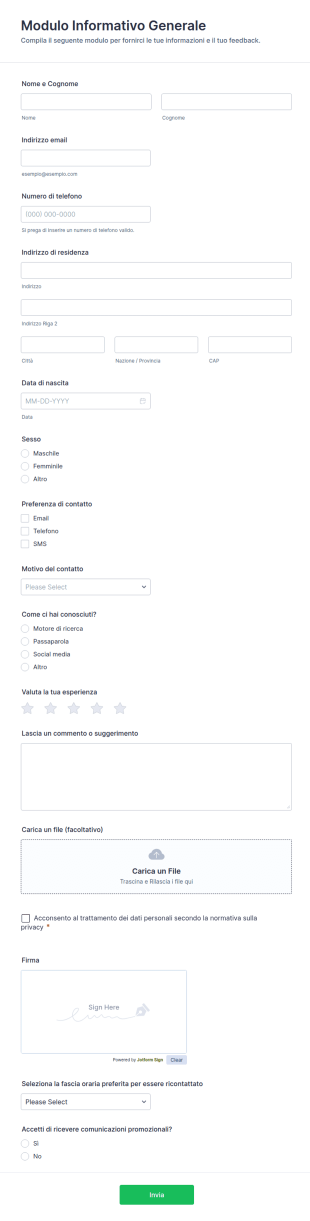 Richiesta Di Informazioni Form