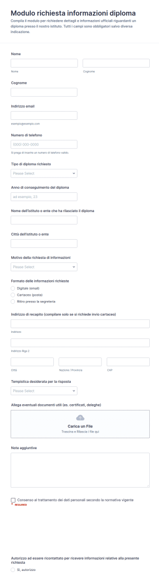 Richiesta Di Informazioni Per Diploma