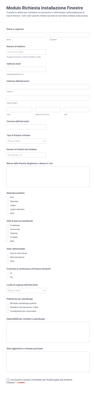 Richiesta Di Installazione Finestre