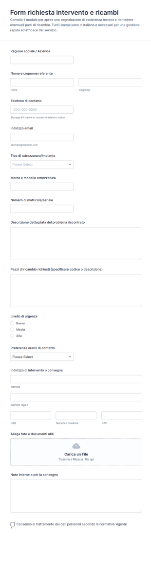 Richiesta Di Intervento E Parti Form