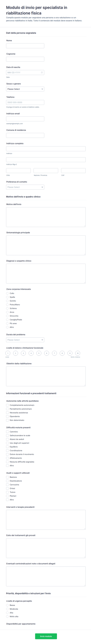 Richiesta Di Invio Per Specialista In Riabilitazione Fisica