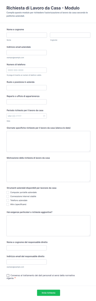 Richiesta Di Lavoro Da Casa Modulo