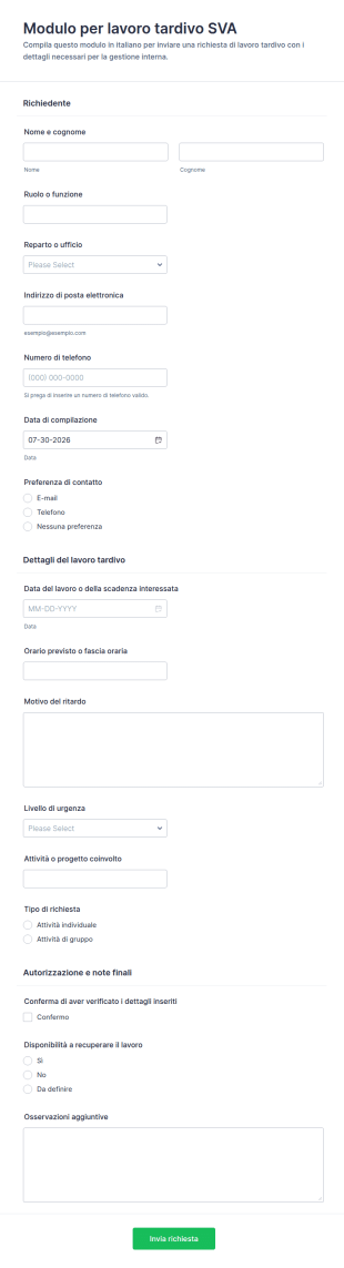 Richiesta Di Lavoro In Ritardo Form