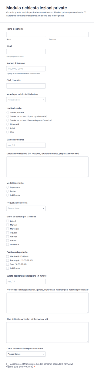 Richiesta Di Lezione Privata