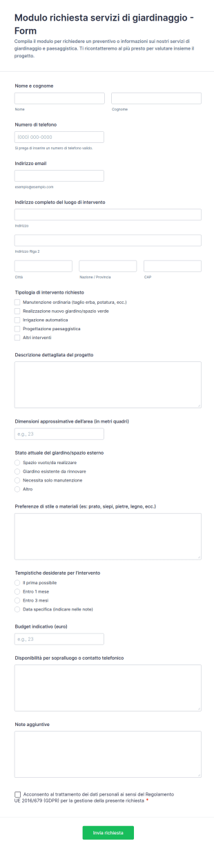 Richiesta Di Manutenzione Del Giardino Form