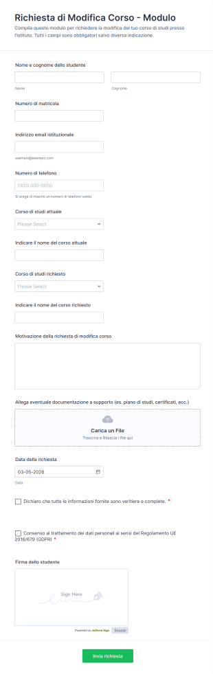 Richiesta Di Modifica Corso Modulo