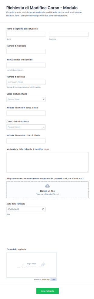 Richiesta Di Modifica Corso Modulo