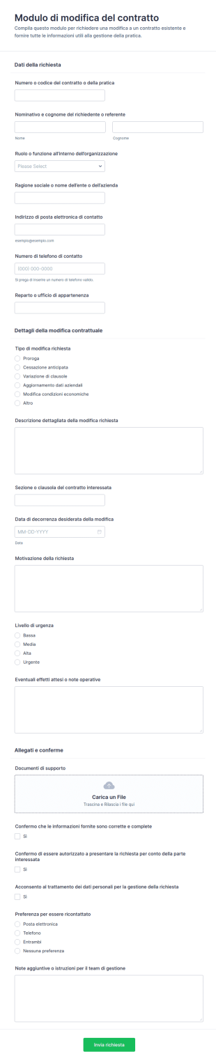 Richiesta Di Modifica Del Contratto