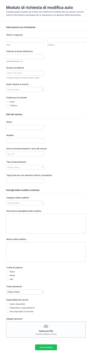 Richiesta Di Modifica Dell’Autoveicolo