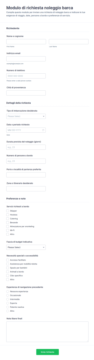 Richiesta Di Noleggio Imbarcazione